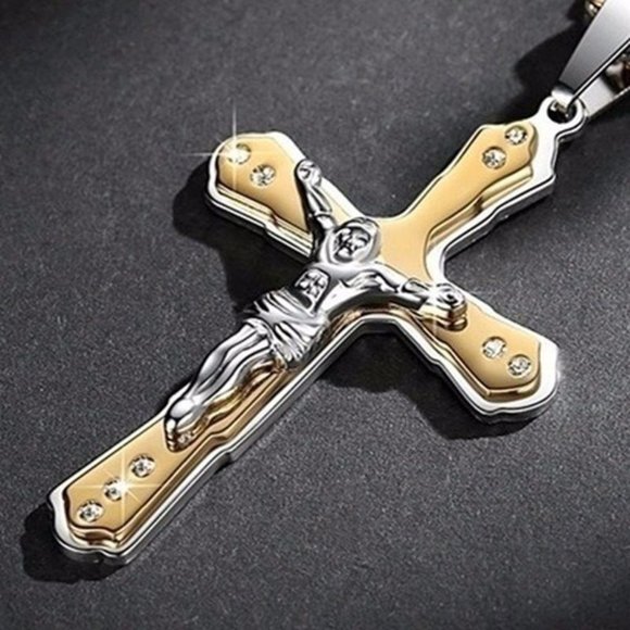 Classic Unisex Two tone Cross Pendant - Picture 2 of 12
